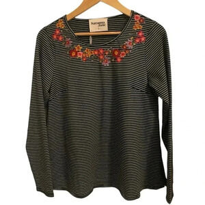 Savanna Jane Womens NWT Striped Embroidered T-Shirt